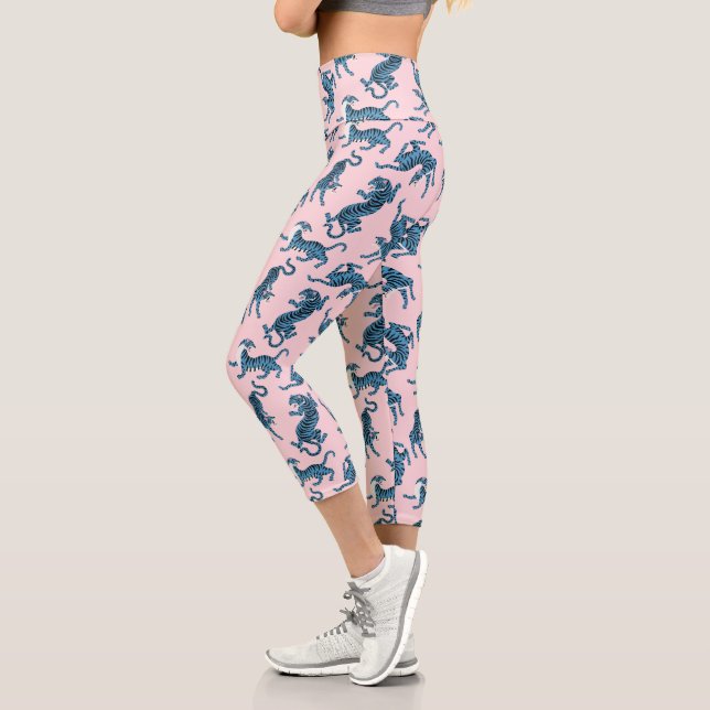 Leggings Capri Motif asiatique de tigre bleu (Gauche)
