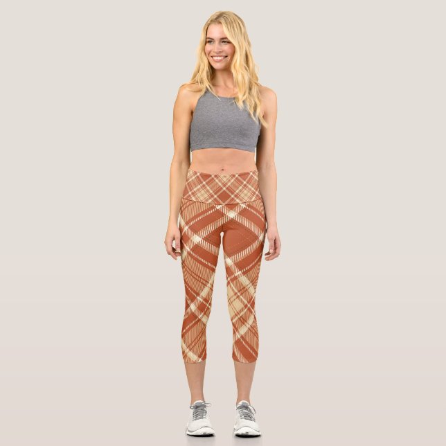 Leggings Capri Motif blanc Brown écossais Tartan (Recto)
