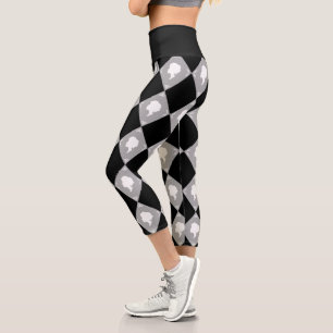 Leggings Capri Motif Cameo Harlequin en noir, blanc, gris