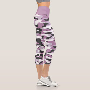 Leggings Capri Motif camouflage blanc violet rose violet