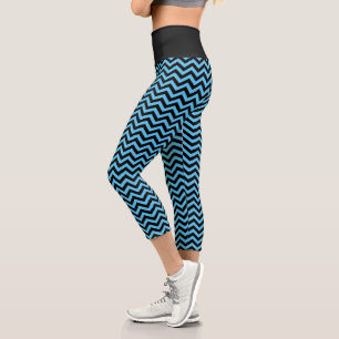 Leggings Capri Motif Chevron bleu et noir