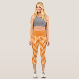 Leggings Capri Motif Chevron de Pêche Orange Moderne