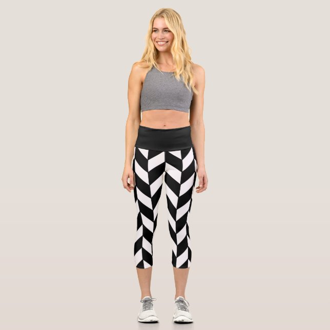 Leggings Capri Motif Chevron moderne Black and White Herringbone (Recto)