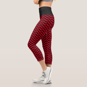 Leggings Capri Motif Chevron rouge et noir