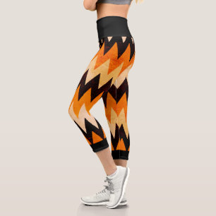 Leggings Capri Motif chevron zigzag Halloween – Orange et noir