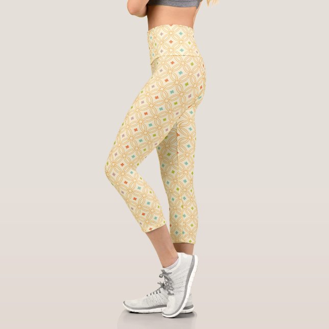 Leggings Capri Motif circulaire à verrouillage géométrique rétro (Gauche)