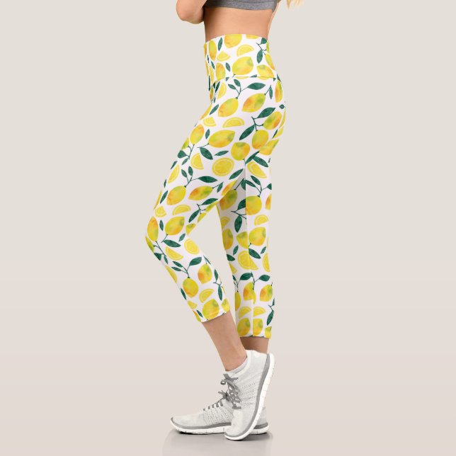 Leggings Capri Motif citron jaune aquarelle (Gauche)