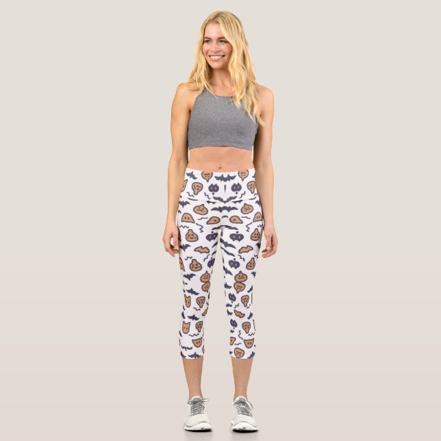 Leggings Capri Motif Citrouille d'Halloween effrayant (Recto)