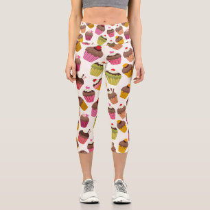 Leggings Capri Motif Cupcake, Motif Muffin, Chocolat, Cœurs