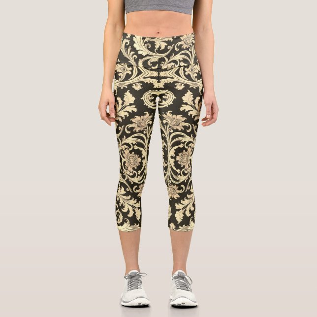 Leggings Capri Motif d'antiquités Brown Fleur (Recto)