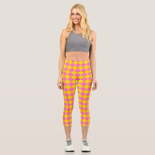 Leggings Capri Motif d'arlequins carrosserie rose-jaune