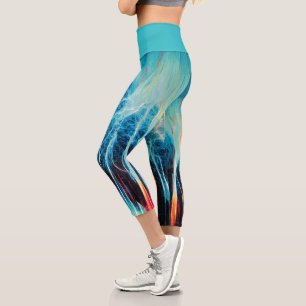 Leggings Capri Motif d'art Abstrait Énergie électrique rouge et b