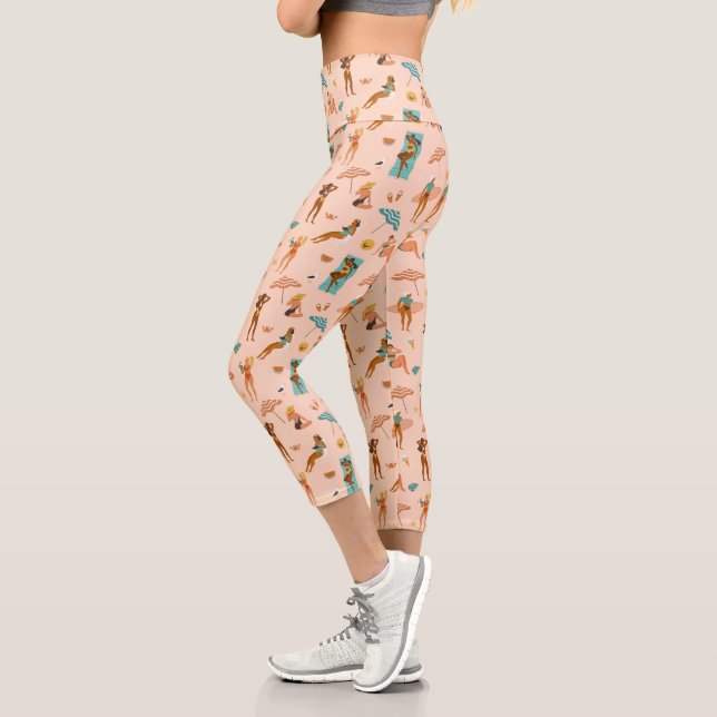 Leggings Capri Motif de bains de soleil de plage (Gauche)