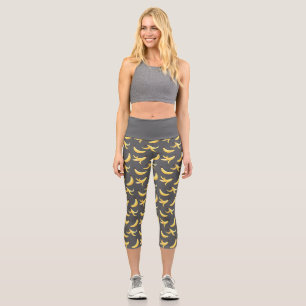 Leggings Capri Motif de banane jaune rétro drôle éditable pour fê