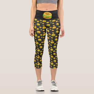 Leggings Capri Motif de burger délicieux cool et amusant Monogram