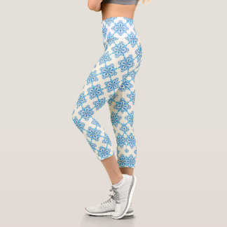 Leggings Capri Motif de carrelage bleu méditerranéen