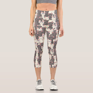 Leggings Capri Motif de chats blancs et gris