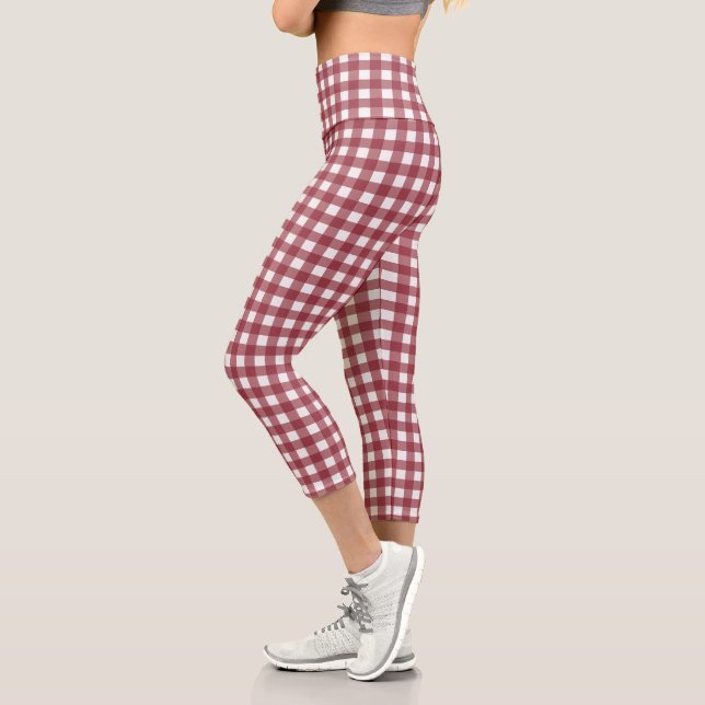 Leggings Capri Motif de chèques rouges et blancs (Gauche)