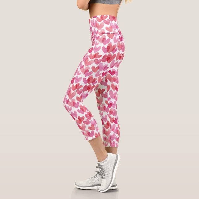 Leggings Capri Motif de coeur aquarelle (Gauche)