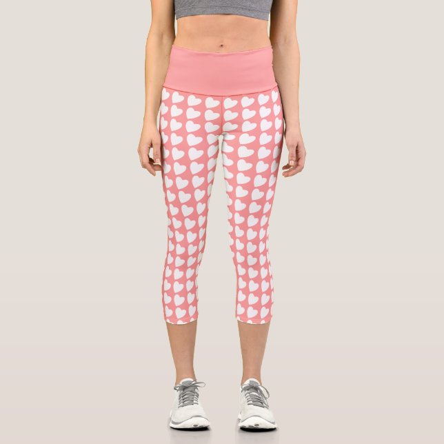 Leggings Capri Motif de coeur rose et blanc fille (Recto)