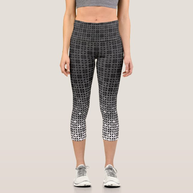 Leggings Capri Motif de dégradé géométrique noir et blanc (Recto)