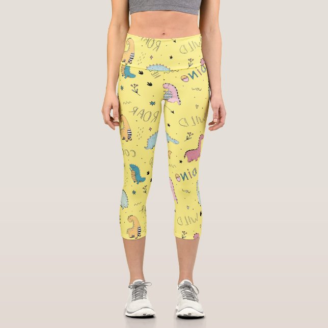 Leggings Capri Motif de dessin animé de dinosaures mignons (Recto)