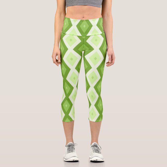 Leggings Capri Motif de diamant vert Chartreuse (Recto)