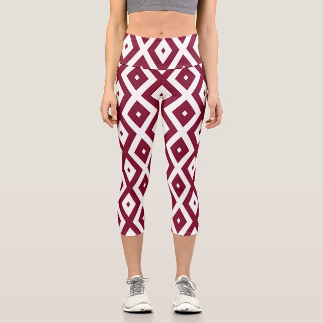 Leggings Capri Motif de diamants de Bourgogne et blanc (Recto)