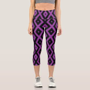 Leggings Capri Motif de diamants violet et noir