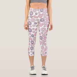 Leggings Capri Motif De Donuts, Donuts Roses, Donuts Violets