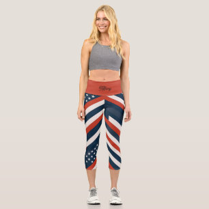 Leggings Capri Motif de drapeau américain géométrique Femmes mo