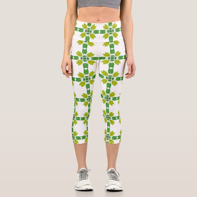 Leggings Capri Motif de feuille, motif de feuilles, feuilles vert (Recto)