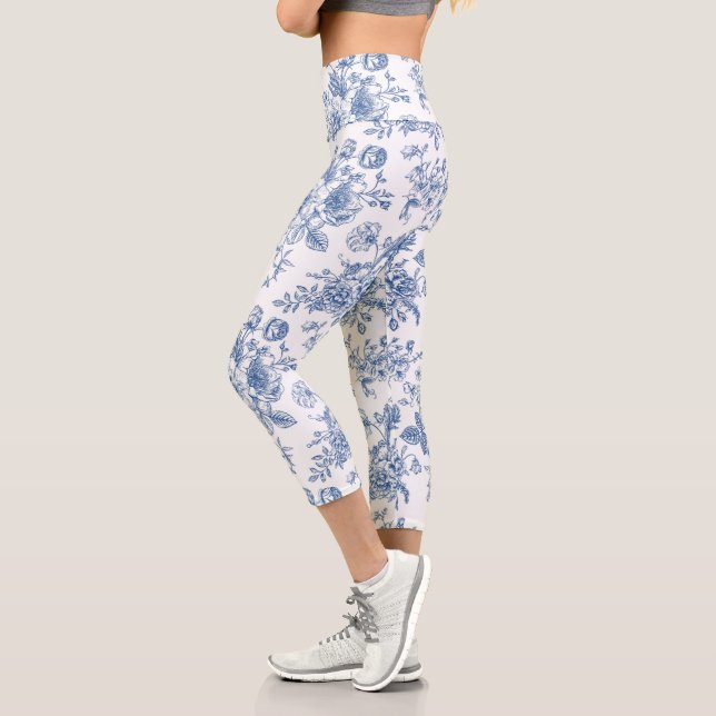 Leggings Capri Motif de fleurs bleues (Gauche)