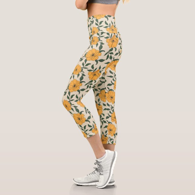 Leggings Capri Motif de fleurs de crapaud orange (Gauche)
