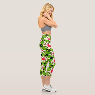 Leggings Capri Motif de fleurs rose et blanche