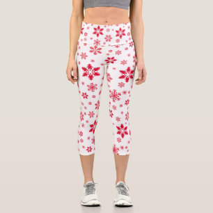 Leggings Capri Motif de flocon de neige, Flammes de neige rouges,