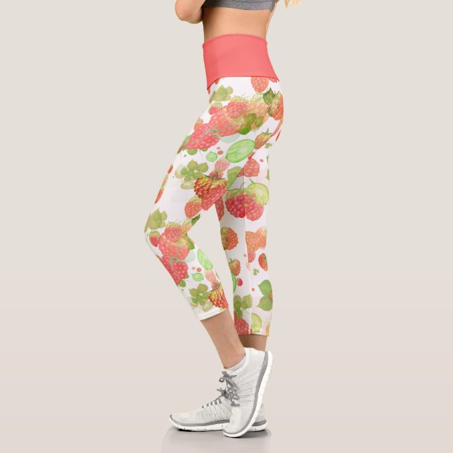 Leggings Capri Motif de framboises (Gauche)