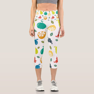 Leggings Capri Motif de fruits, prune, orange, citron, poire, pom