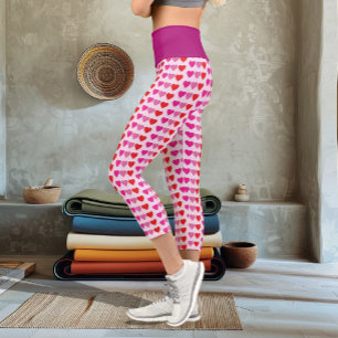 Leggings Capri Motif de la Saint-Valentin Cœurs Fuchsia Rose Roug