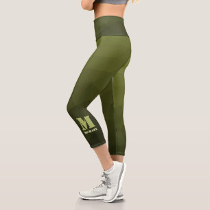 Leggings Capri Motif de maillage géométrique d'olive verte de l'a