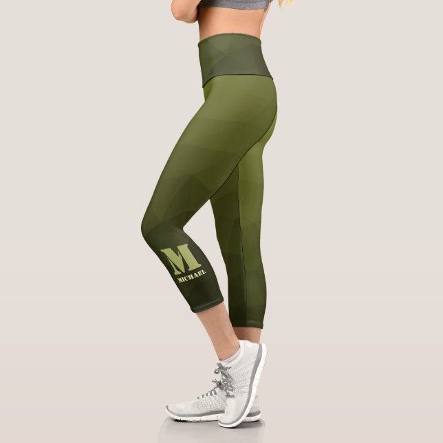 Leggings Capri Motif de maillage géométrique d'olive verte de l'a (Gauche)