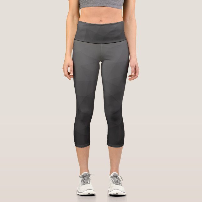 Leggings Capri Motif de maillage géométrique gris foncé (Recto)