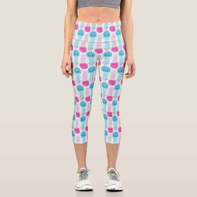 Leggings Capri Motif de méduses, Mignonne méduse, Sea Animaux (Recto)