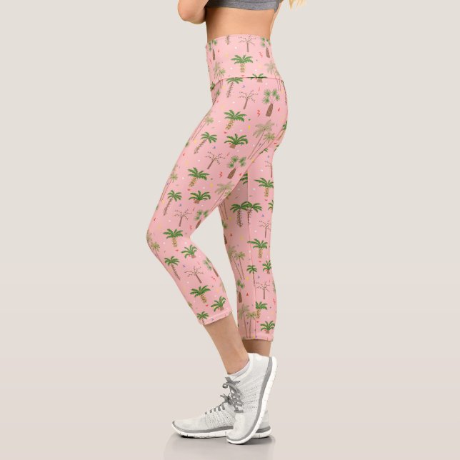 Leggings Capri Motif de palmiers de Noël tropicaux (Gauche)