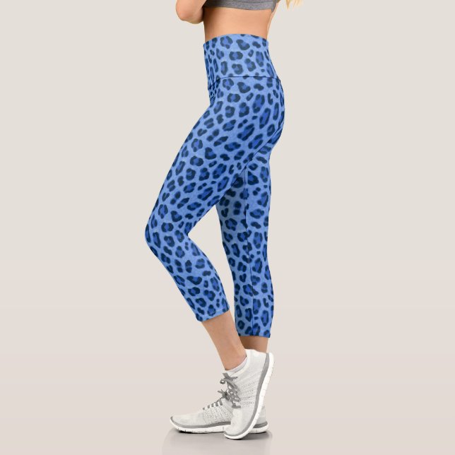 Leggings Capri Motif de peau Poster de animal léopard bleu (Gauche)