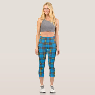 Leggings Capri Motif de plaid bleu et noir
