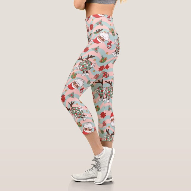 Leggings Capri Motif de vacances Disco Père Noël et Reindeer (Gauche)