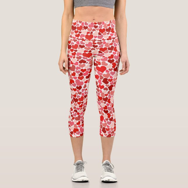 Leggings Capri Motif Des Coeurs, Coeurs Rouges, Amour (Recto)