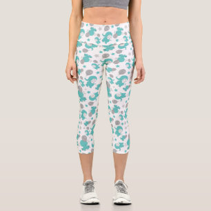 Leggings Capri Motif Des Eléphants Bleus, Eléphants Mignons, Étoi