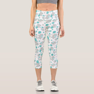 Leggings Capri Motif Des Eléphants, Eléphants Mignons - Gris Bleu
